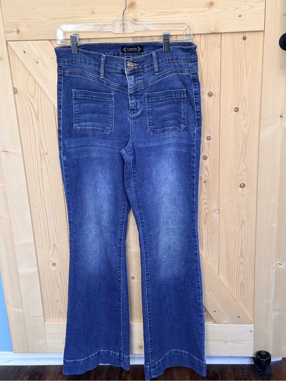 Nanette Lepore Belle High Rise Bell Bottom Jeans with Front Patch Pockets